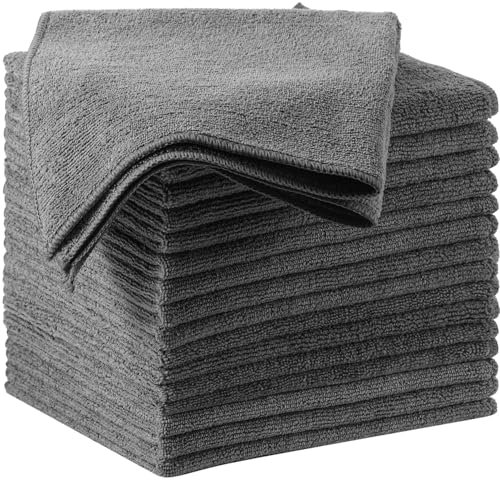 Oudain 16 Pcs 16x16 Inch Microfiber Cleaning Cloth Towels for Car, Highly Absorbent Cleaning Rag Washable Reusable Multi-Purpose Wiper Cloths for Wash Car Pet Drying Dusting (Gray)