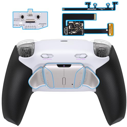 eXtremeRate RISE4 Plus MAX Metall Remap Kit für ps5 Controller BDM-010/020, Gummiert Griff Rückgehäuse Case & Real Metal Back Button Paddles & Clicky Trigger Upgrade Kit für ps5–Weiß Schwarz