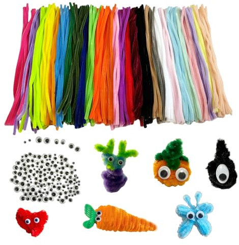 LGIFUTMAX 450 Stück 300 Pfeifenputzer zum Basteln 30Farben Pfeifenreiniger Chenilledraht 30cm,150 Selbstklebende Wackelaugen,Pipe Cleaner für DIY Projekte und Basteldeko für Kinder