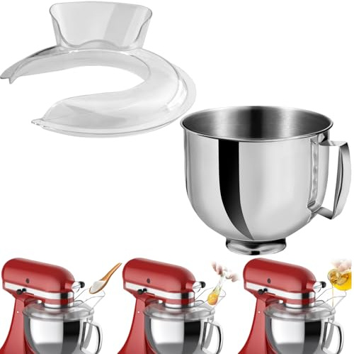 HOMGEN 4.8L Stainless Steel Mixer Bowl for KitchenAid with Pouring Shield