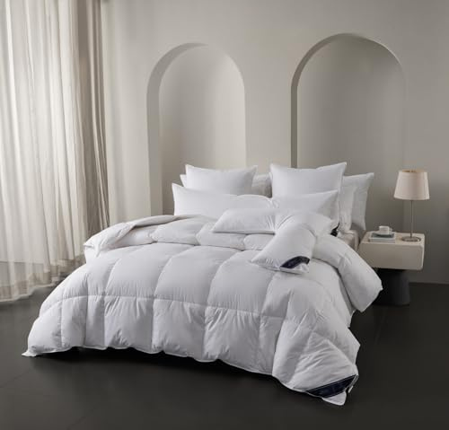 Littens Luxury All Seasons Duo 15 Tog Single Bed Size Duck Feather and Down Winter Warm Thermal Duvet Quilt & 2 Pillows Bundle, 230TC Down-Proof Cotton (4.5 10.5) Energy Efficient 135cm x 200cm
