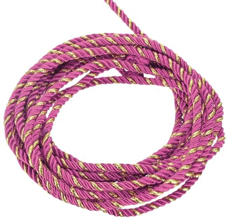 QUARKZMAN Recorte de Cordón Trenzado 5 Yardas 5mm en Rosa Rojo y Dorado 5m | 3 Hilos, Cuerda Trenzada Brillante, para Bolsas de Regalo Cortinas Decoración de Navidad