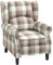 HOMCOM Farmhouse Recliner Armchair for Living Room, Wingback Reclining Chair with Footrest, Round Armrests and Rubber Wood Legs, Brown