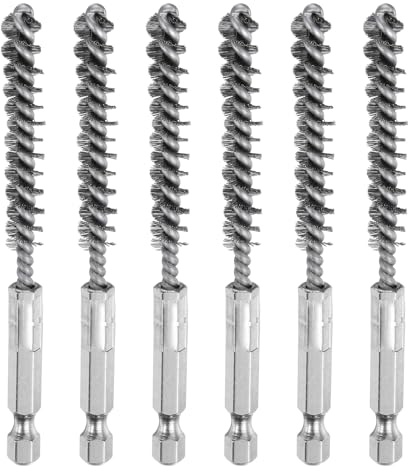 sourcing map 6Pcs 304 Stainless Steel Bore Brush 9mm Dia 4 Long Cleaning Twisted Wire Brush with Handle 1/4 Hex Shank for Tubes, Ports, Bearings