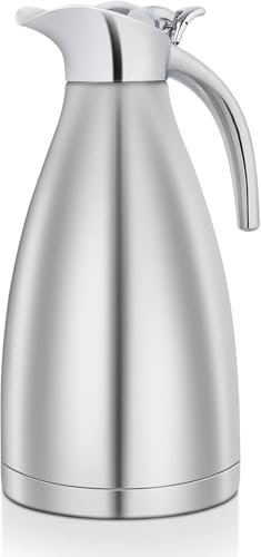 Voency 2L Thermal Flask, Stainless Steel Thermal Carafe Jugs with Plastic Lid, Vacuum Jug Insulation Pot with Handle, Double-Wall Vacuum Insulated Pot, Heat & Cold Retention for Water, Coffee, Tea