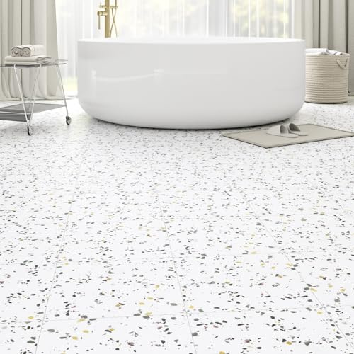 Confezione da 20 piastrelle in vinile opaco da 20 m², autoadesive, per cucina, bagno, lavanderia, marmo bianco terrazzo, 30,5 x 30,5 cm