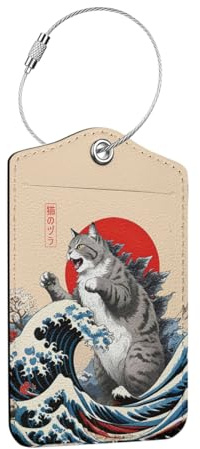 Funny Japanese Cat Luggage Tag, Suitcase Tags with Privacy Flap and Metal Loop, Luggage Tags for Suitcases, Identifiers Travel Essentials Bag Tag, Cat Lovers Gifts for Women Girls Friends
