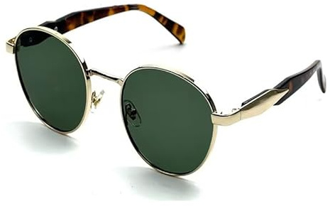 AmazingRose Retro Round Sonnenbrille für Damen und Herren, UV400 Schutz,Metallrahmen Brille (Gold/dunkelgrün)