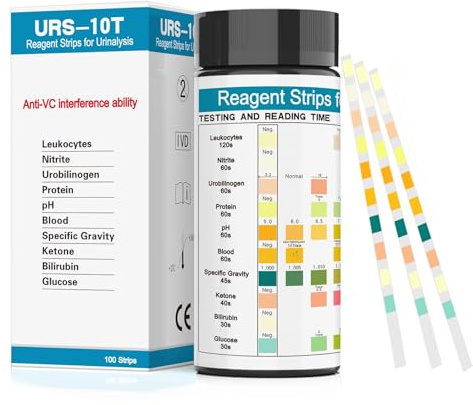 Fontee Urinary Reactive Strips 10-i-1 pH (100 stycken) - Kontrollera 10 hälsoparametrar. pH-test, ketoner och mer på 60 sekunder! Enkla hemurinprov