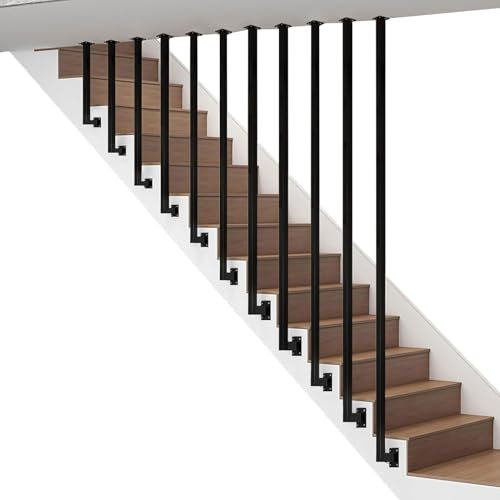 Lonmrrton Balaustres de Metal para Escaleras, Pasamanos Montado en el Techo Barandilla de Escalera Barandilla de Seguridad Antideslizante para Valla de Ático Pasillo Interior, Negro(120cm)