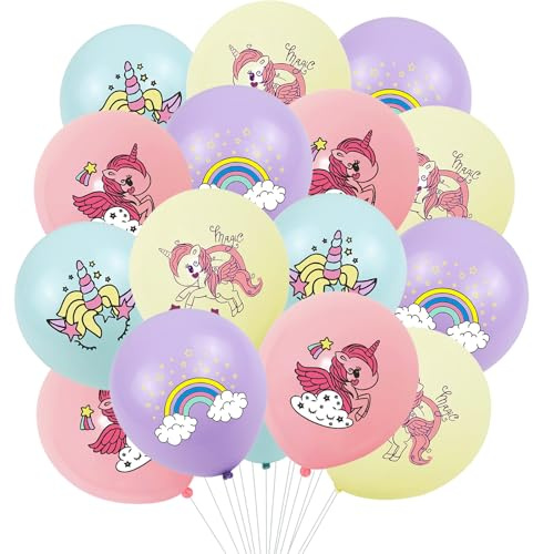 Koboko 16 Stk Einhorn Luftballon Pastell, Einhorn Ballon Geburtstag Deko, Luftballon Einhorn Deko Kindergeburtstag, Geburtstagsdeko Einhorn Luftballons Tiere, Unicorn Helium Ballons Kinder Party Deko