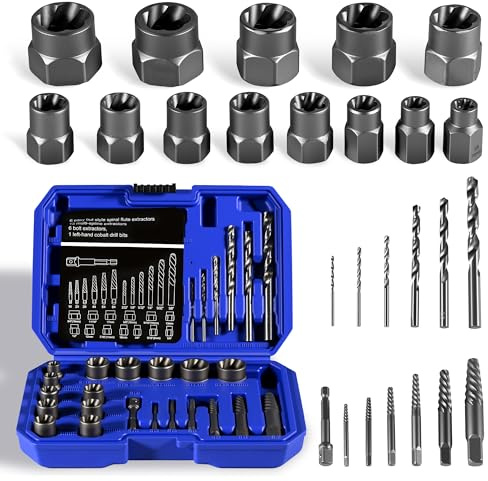 26PCS Screw Extractor Set, Broken Bolt Extractor, Locking Wheel Nut Removal Tool, Bolt Extractor Set for Removing Damaged, Rounded, Rusted Nuts & Screws