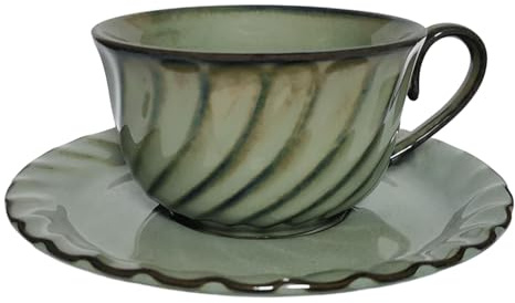 Service à café européen, Tasse et Soucoupe en Porcelaine Fine, 150 ML/5 oz, Style Vintage, poterie grossière Minimaliste de Style européen (Cendre)