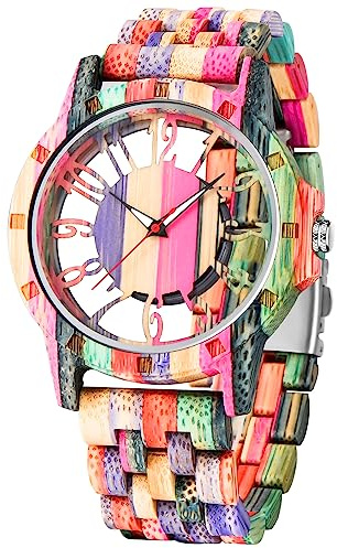 Tiong Herren Holzuhr Analog Quarz mit Holzarmband, Leichte & Elegante Holz Armbanduhr für Männer, Quarzuhr aus Holz als Geschenk für Männer