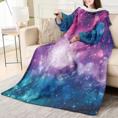 Odot Manta con Mangas Hombre Mujer, Toalla Manta Sofa con Mangas en Microfibra Suave Cálida Esponjosa Frazada Sofa Cama Invierno para Sofá y Cama (Nubes estrelladas,150x200cm)
