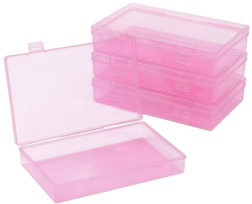 Forever bene Set de 4 Cajas de Almacenamiento de Plástico (18 x 11 x 3 cm) - Cajas Organizadoras Medianas para Minerales, Fotos 10x15, Joyas y Manualidades, Contenedor Rectangular (Rosa)