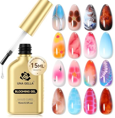 UNA GELLA Blooming Gel, 15 ml transparent für Verlaufeffekte UV/LED erforderlich Nail Blooming Gel für Marmor Naturstein Blumen und Aquarell Nageldesigns Soak Off für Home DIY und Nagelstudio