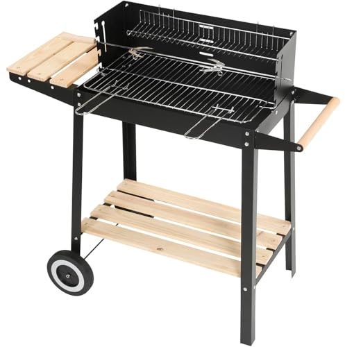 Barbecue portable au charbon de bois – Chariot de barbecue d'extérieur avec roulettes réglables pour le camping, la terrasse et le jardin – Poignée push-pull pour un transport facile