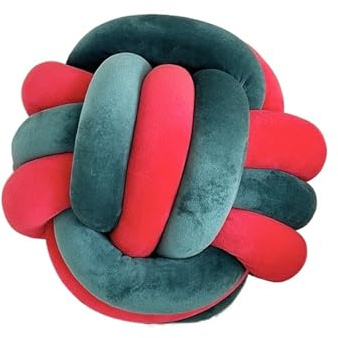 DUBTEDHOU Cuscino annodato tessuto a mano, cuscini decorativ Cuscino a forma di palla annodata in corda a tre fili, tessuto a mano, multicolore, di varie dimensioni(Red Green,22x22x22)