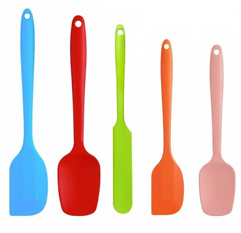 Silicone Spatula Set, 5 Pcs Heat Resistant Cooking Utensils for Baking | BPA-Free Food-Grade Seamless Heads Protect Non-Stick Cookware, Flexible Edges Scrape Bowls Clean, Assorted Colours Included