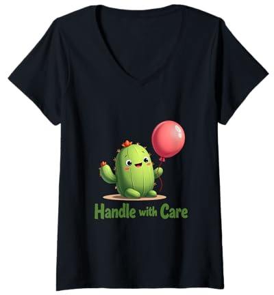Donna Cactus e Palloncino Maglietta con Collo a V