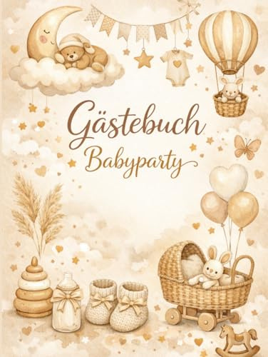 Gästebuch Babyparty, beige-braun: Edles Hardcover Album für Wünsche an das Baby – 100 weiße Blankoseiten für Erinnerungen & Fotos – Boho Design mit ... zur Baby Shower & Geburt – 21 x 28 cm