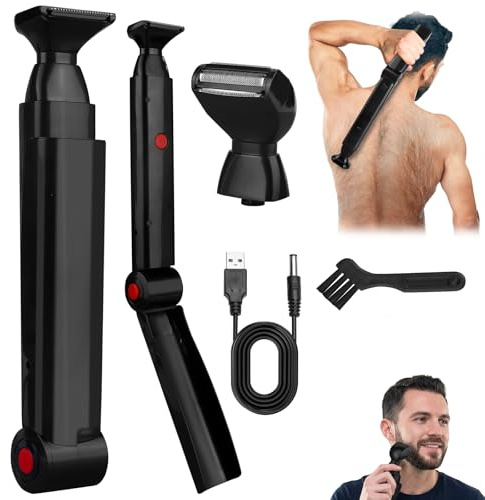 Back Shaver for Men, Foldable Body Shaver with 2 Floating Heads, 46cm Long Handle Electric Back Razor, Mens Body Groomer for Back Chest Shoulders, USB Rechargeable Body Hair Trimmer for Men