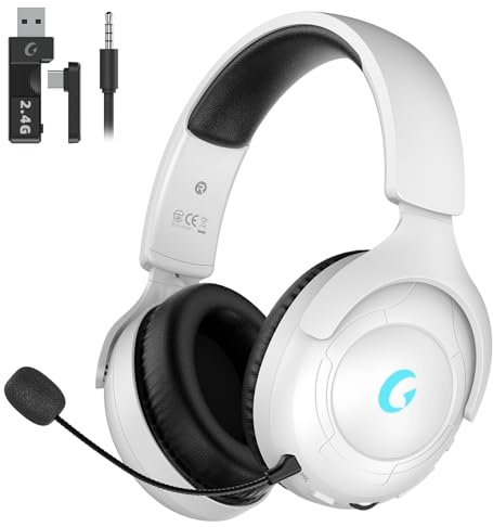 Wireless Gaming Headset for PC PS5, Bluetooth 5.3 Gaming Headset with Mic | 2.4GHz USB & Type-C , 45H Battery, 3D Surround Sound, Rotatable Wireless Headsets for Switch Laptop Mac Mobile