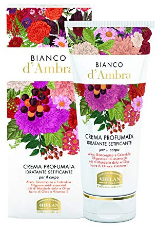 Helan Bianco D'Ambra, Crema Corpo Profumata Donna, Azione Emolliente e Idratante per la Pelle del Corpo, Non Unge e Non Macchia, con Vitamina E, Olio di Mandorle Dolci e d'Oliva, 200 ml, Made in Italy