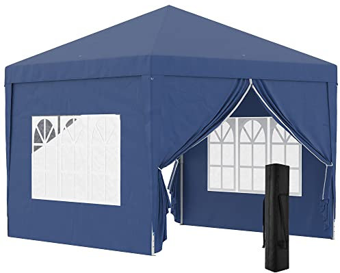 Outsunny 3 x 3(m) Pop Up Gazebo, Water and UV Resistant Party Tent Camping Canopy Marquee with Carry Bag, Blue