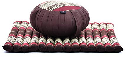Leewadee Set de méditation - Set de méditation en kapok, coussin et tapis de méditation Zafu et Zabuton, Marron Rouge