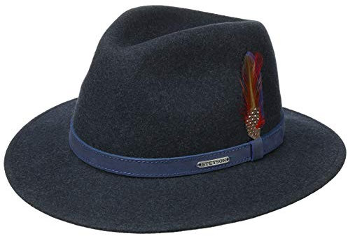 Stetson Powell Traveller Filzhut Herren Wasserabweisend Widerstandsfähig Asahi Guard Made in EU Wollfilzhut Outdoor Hut Sommer Winter blau L (58-59 cm)