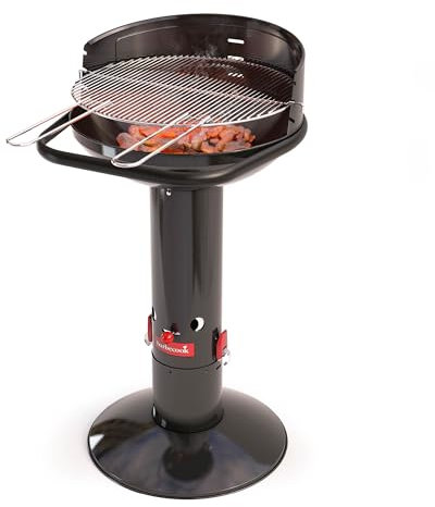 Barbecook Loewy 50 Barbecue a carbone con protezione antivento, barbecue rotondo con QuickStart e QuickStop, regolabile in 3 posizioni, nero, griglia di Ø 47,5 cm