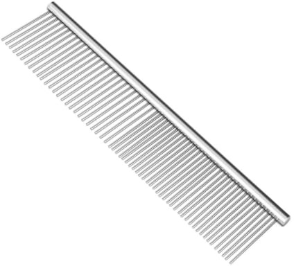 Flexzion Grooming Comb for Dogs – Stainless Steel Professional Cat Comb and Animal Tool for Removing Tangles and Knots on Medium Pets with Smooth Needle Teeth – 45mm, 1 Large