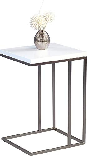 M2 Kollektion 581888 Beistelltisch Michi, Gestell Metall Edelstahloptik, Deckplatte Dekor weiß Hochglanz, 38 x 43 x 62,5 cm
