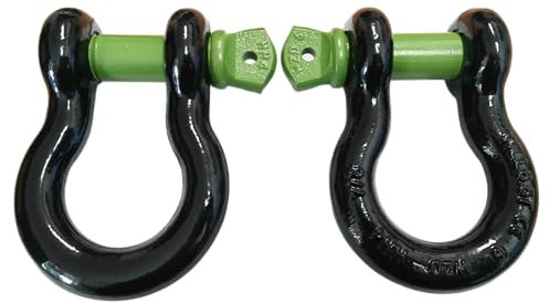 Desert Fox Winch – 2 Stück Gebogene Schäkel Schwarz-Grün, Geschweifter Schäkel mit Augbolzen, 7/8 Zoll, Verzinkter Stahl für Seilwinden und Hebetechnik