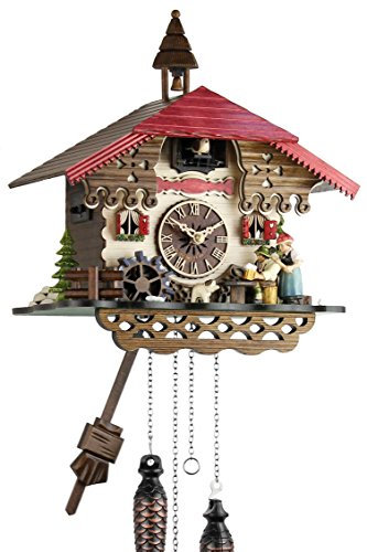 Eble Kuckucksuhr Kuckuckuhr Echtholz NEU batteriebetriebenes Quartzwerk Musik Kuckuckruf Nudelholz 33cm- 24797