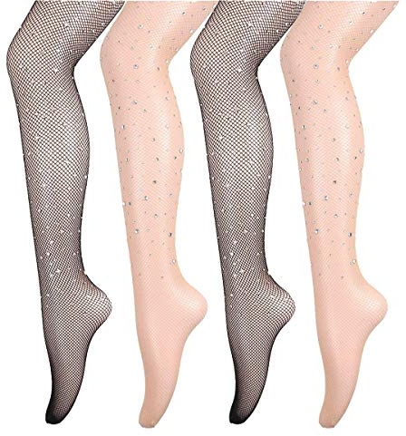 ANDIBEIQI Collant résille maille, 4 paires de collants à taille haute Bas Résille Sexy élastique Moyenne Femme Bas Sexy Sans Couture Filet Taille Unique