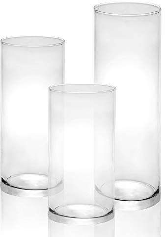 Glass Candle Cylinder Holders – Set of 3 Pillar Candle Vases – Assorted Heights for Home Décor, Weddings & Centerpieces – Crystal Clear Glass Candle Jars – M&W