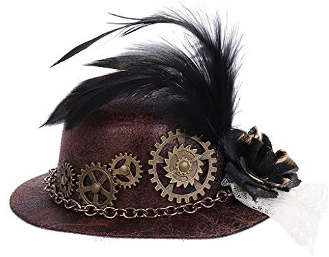 llio Halloween Gothic Mini Zylinder Steampunk Zahnräder Kette Feder Cosplay Haarspange