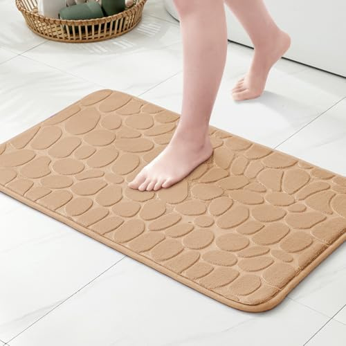 MIULEE Badrumsmatta med minnesskum, duschmatta i korallfleece, med halkskydd, mjuk, mycket absorberande, tvättbar, för badrum, kök, entré, 50 x 80 cm, ljusbrun