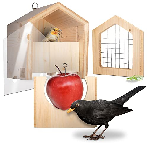 GARDIGO® Tierhaus System: Nistkasten Halbhöhle für Rotkehlchen mit 2 zusätzlichen Wechselblenden I Insektenhotel, Vogelfutterhaus für Vögel, Deko für Haus und Garten I Made in Germany
