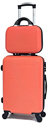 Französischer Koffer - Hartschalen Kabinengepäck ABS mit Kosmetikkoffer - Hartsreisekoffer 55 cm mit Kosmetikkoffer - Robuster, bequem und Leichter - 5859 Orange C+V