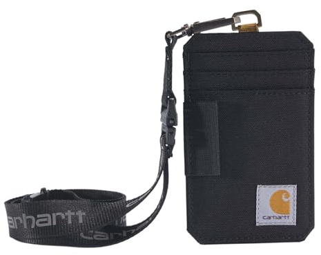 Carhartt unisex adult Nylon Duck Id Holder and Lanyard, Water-repellent Canvas Id Holder With Reflective Lanyard Wallet, Nylon Duck (Black), One Size US
