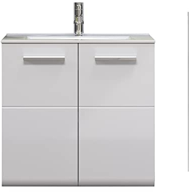 trendteam smart living - Riva - Waschtisch - Weiß Hochglanz/Grau - Hänge-Waschbeckenunterschrank mit 2 Türen und 1 Einlegeboden inkl. Waschbecken - (BxHxT) 62 x 59 x 47 cm - mit chromfarbenem Griff | B 62 x H 59 x T 47 cm · feuchtraumgeeignet · 2 Türen, 1 Einlegeboden