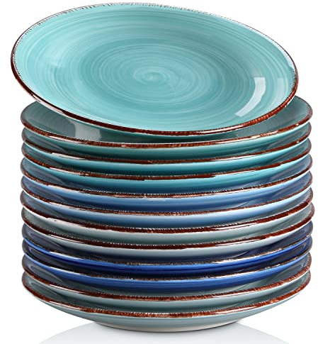vancasso, Série Bonita, Assiette à Dessert en Céramique, 12 Pièces, Petite Assiette à Tapas, Pâtes, Gâteau, Style Minimaliste Multicoloré-Bleu Dégradé