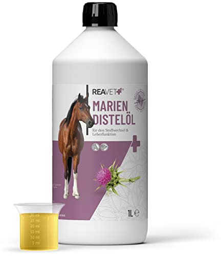 ReaVET Mariendistelöl für Hunde & Pferde 1 Liter – Naturrein in Lebensmittelqualität – Barf Zusatz, Distelöl Hund, Barf Öl Mariendistel-Öl Hund I Reich an Vitamin E, Omega-6, Omega-9