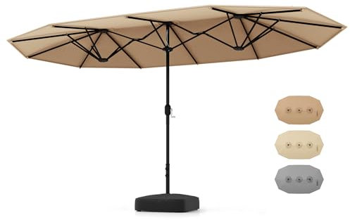 RELAX4LIFE Ombrellone Doppio da Giardino 451,5 x 264 cm, Ombrellone da Esterno con Manovella e 2 Sacchi di Sabbia, per Giardino, Patio e Terrazzo (Marrone, 451,5 x 264 x 278cm)