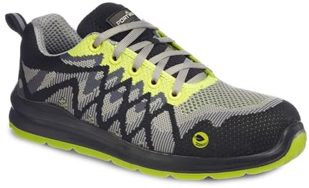 Portwest FC08 Composite Textile Trainer S1P Safety Shoe with Recycled Flyknit and Gel Comfort Footbed, Black/Yellow, 10