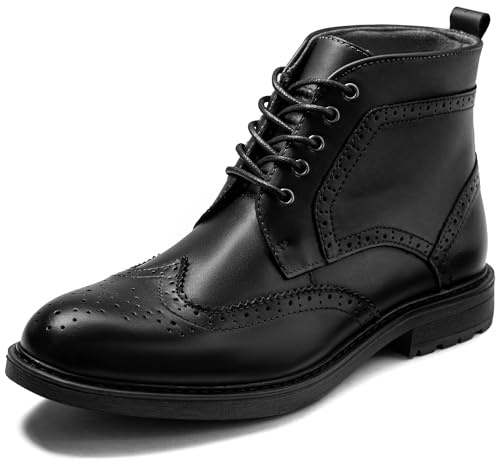 Men's Fashion Dress Boot For Men Oxford Ankle Boots Black Dress Shoe Genuine Leather Classic Brogue Style
